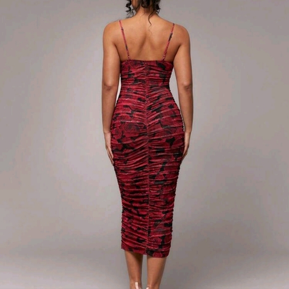 Elegant Sweet Romantic Rose Floral Print Slip Dress For Women, Suitable For Coc - Picture 2 of 4